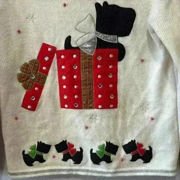 Christmas Holiday Dog in Present ugly sweat girls size large 12 - 14 - Picture 3 of 6